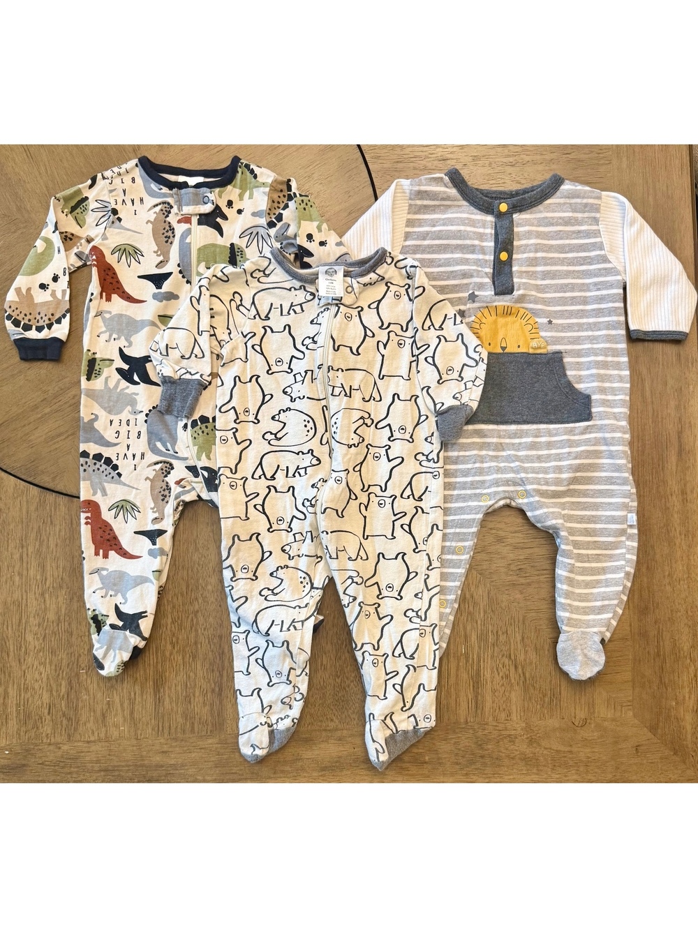 Set of 3 Baby Footed Pajamas with Animal Prints 3-6 Months